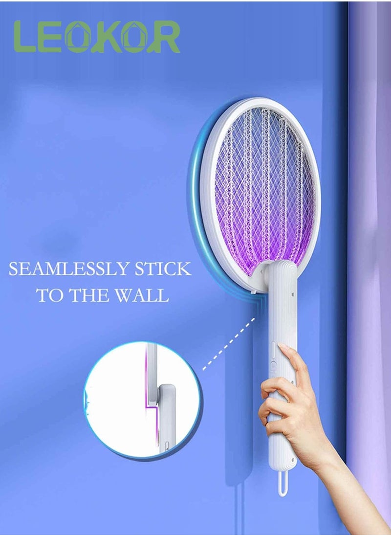 Electric Fly Swatter, 2 in 1 Bug Zapper Racket, Foldable Fly Swatter Electric, USB Rechargeable Fly Zapper with Powerful Grid 2-Layer Safety Mesh