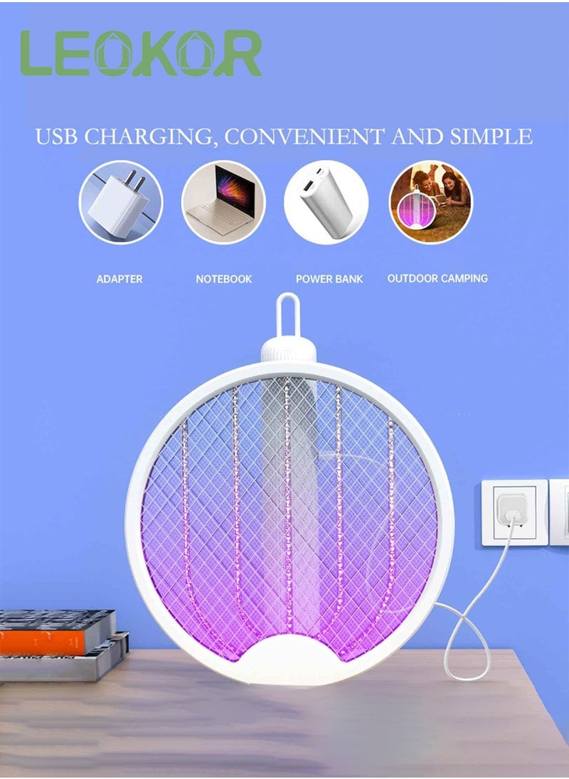 Electric Fly Swatter, 2 in 1 Bug Zapper Racket, Foldable Fly Swatter Electric, USB Rechargeable Fly Zapper with Powerful Grid 2-Layer Safety Mesh