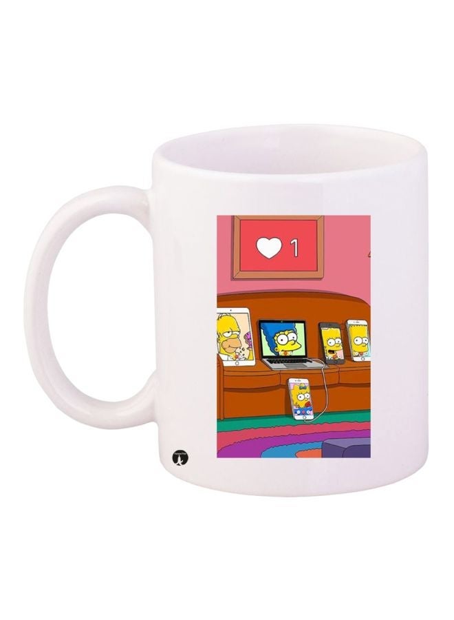 RYN Printed Ceramic Coffee Mug White/Pink/Brown 11ounce