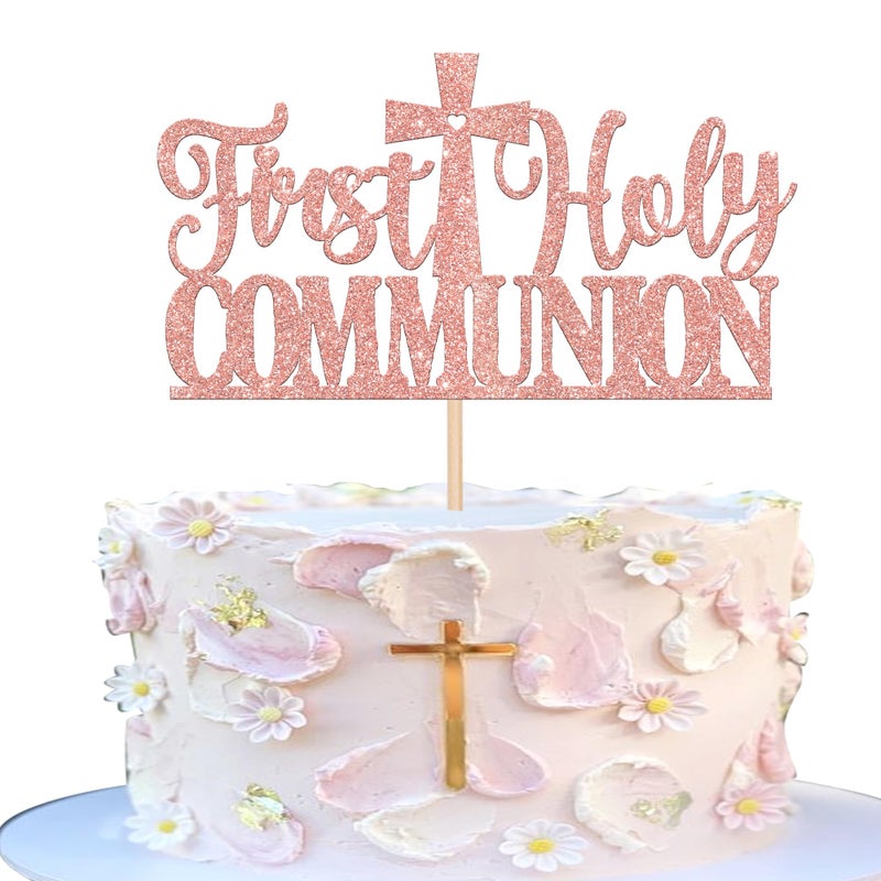 RSSTARXI 1 حزمة فيرست كيك بالتواصل المقدس توببر أول ديكورات بالتواصل المسيحي معمودية كروس الكعكة لالتقاط للطفل الأول - Image 1
