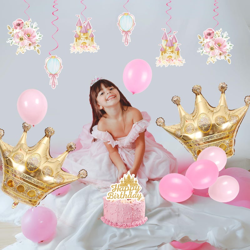 jenlion Happy Birthday Decorations For Women Men,Birthday Backdrop,Banner Balloons,Table Cloth,Paper pom poms Party Supplies for Girls Boys (Princess) - Image 5
