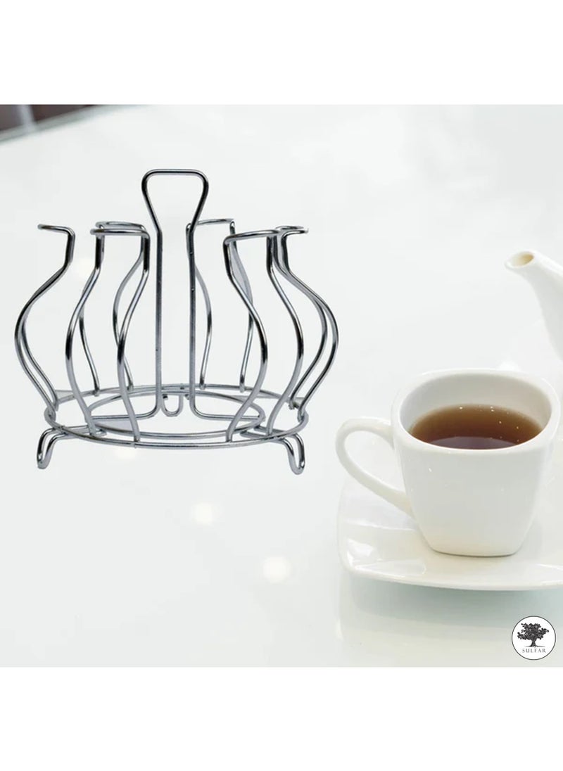 sulfar - Stainless Steel Glass Stand Glass Stand Glass Holder for Kitchen Dining Table (6 Glass Stand) Silver - Image 1