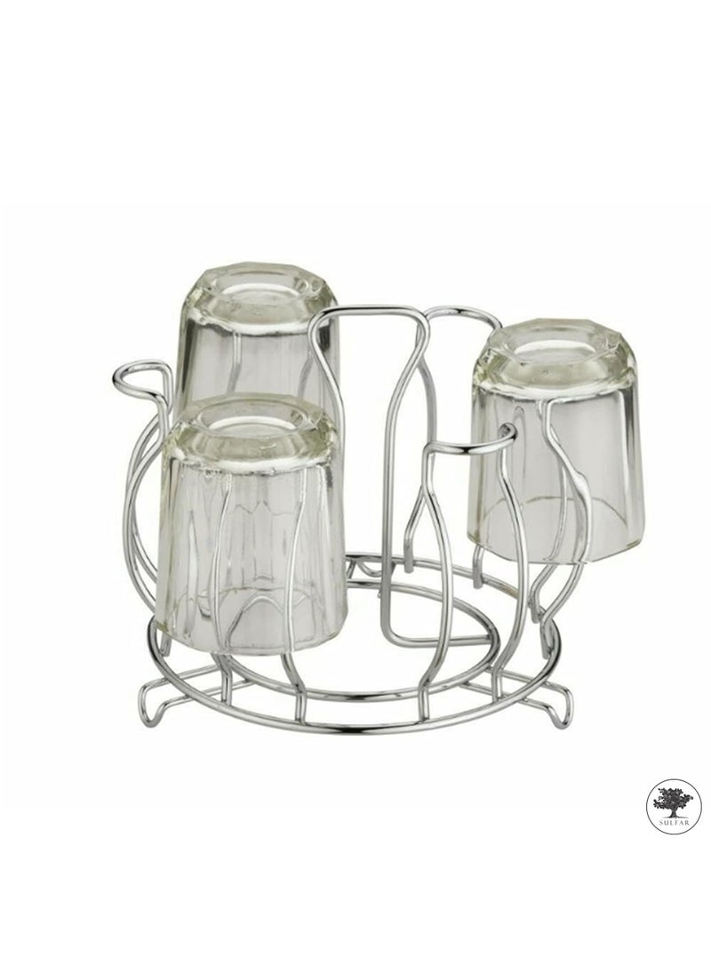 sulfar - Stainless Steel Glass Stand Glass Stand Glass Holder for Kitchen Dining Table (6 Glass Stand) Silver - Image 1