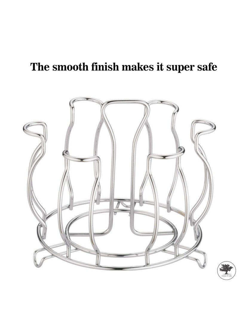 sulfar - Stainless Steel Glass Stand Glass Stand Glass Holder for Kitchen Dining Table (6 Glass Stand) Silver - Image 1