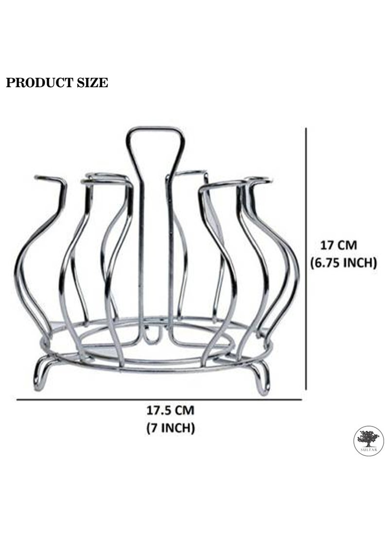 sulfar - Stainless Steel Glass Stand Glass Stand Glass Holder for Kitchen Dining Table (6 Glass Stand) Silver - Image 1