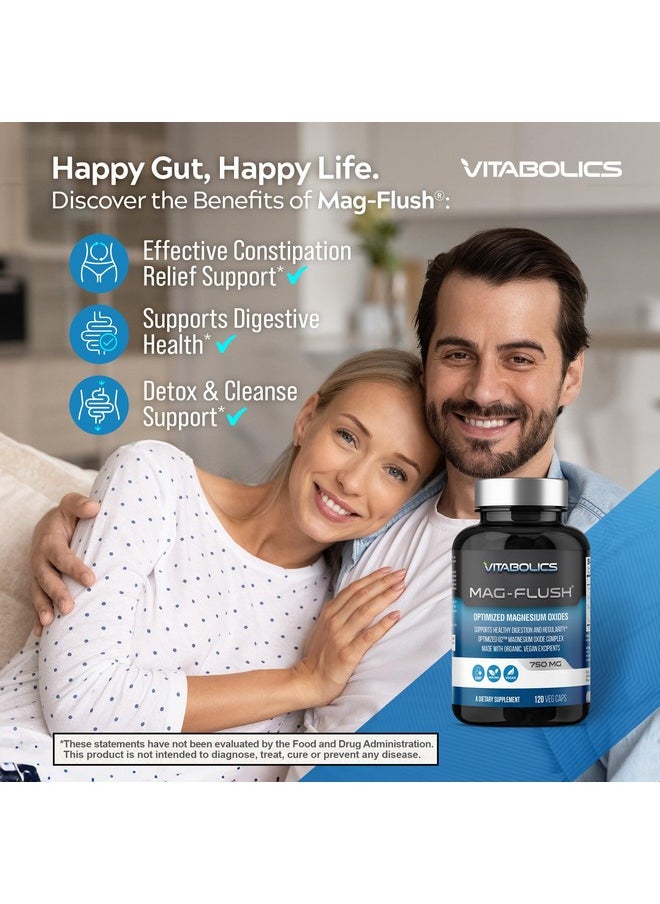 Vitabolics - Vitabolics Mag Flush Magnesium Oxide Capsules 750mg 120 Vcaps - Oxygenated Magnesium Oxide Supplement for Constipation Relief, Colon Cleanse, Laxative and Digestion Support for Women and Men - Image 1