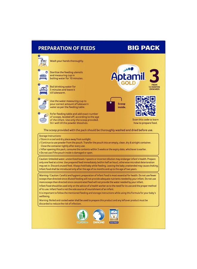 Aptamil Aptamil Gold Infant Formula Milk Powder for Babies - Stage 3 (12 month onwards) - with Prebiotics and DHA - 1.2 kgs - Large Pack - Image 5