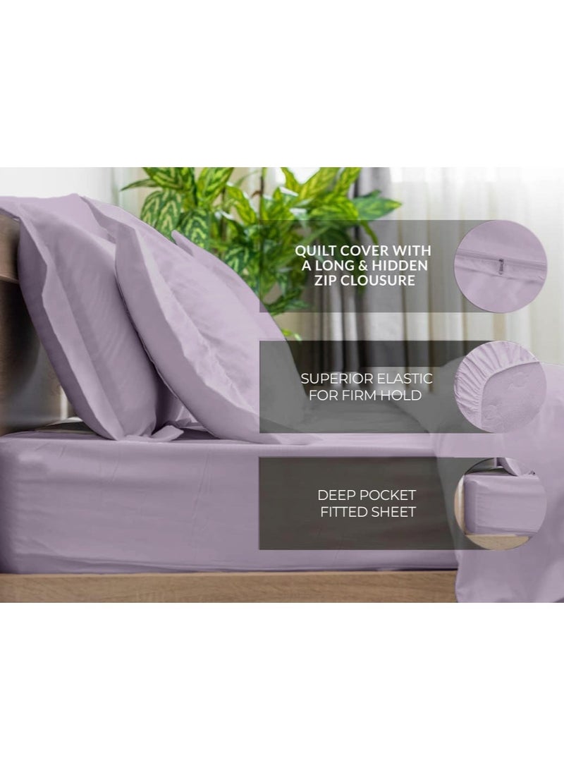 Eworld 6 Piece Premium King Size Bedding Set, Purple Striped Design and High Quality Cotton Hotel Luxury Bedsheet, Soft Quilt Cover and Pillowcases  - Image 2
