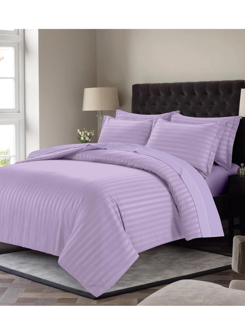 Eworld 6 Piece Premium King Size Bedding Set, Purple Striped Design and High Quality Cotton Hotel Luxury Bedsheet, Soft Quilt Cover and Pillowcases  - Image 5