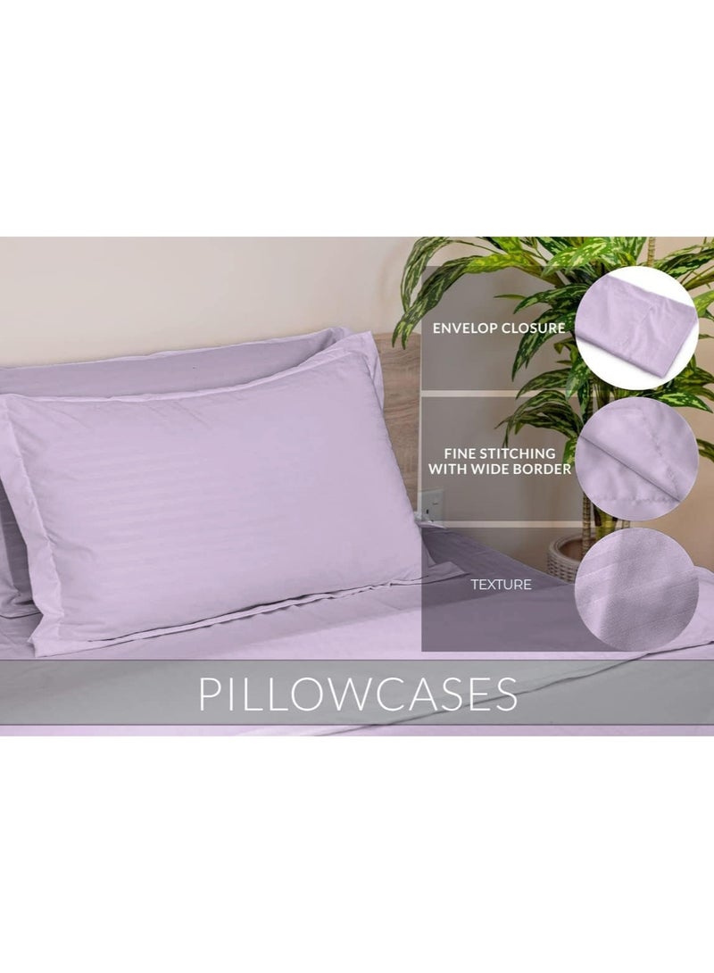 Eworld 6 Piece Premium King Size Bedding Set, Purple Striped Design and High Quality Cotton Hotel Luxury Bedsheet, Soft Quilt Cover and Pillowcases  - Image 4