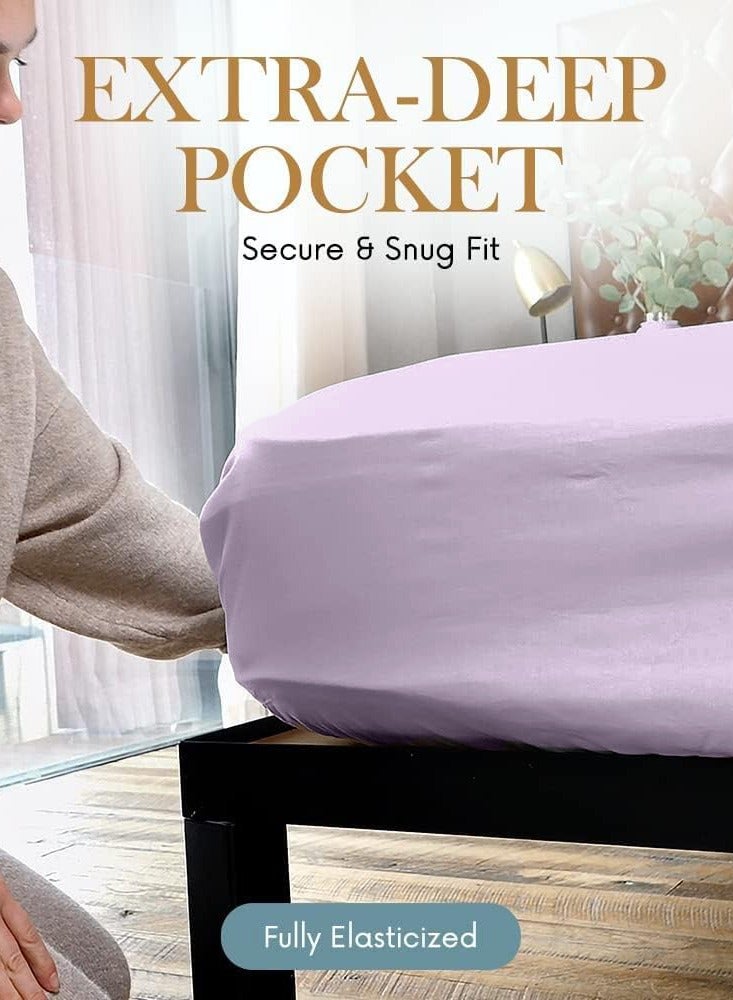 Eworld 6 Piece Premium King Size Bedding Set, Purple Striped Design and High Quality Cotton Hotel Luxury Bedsheet, Soft Quilt Cover and Pillowcases  - Image 3