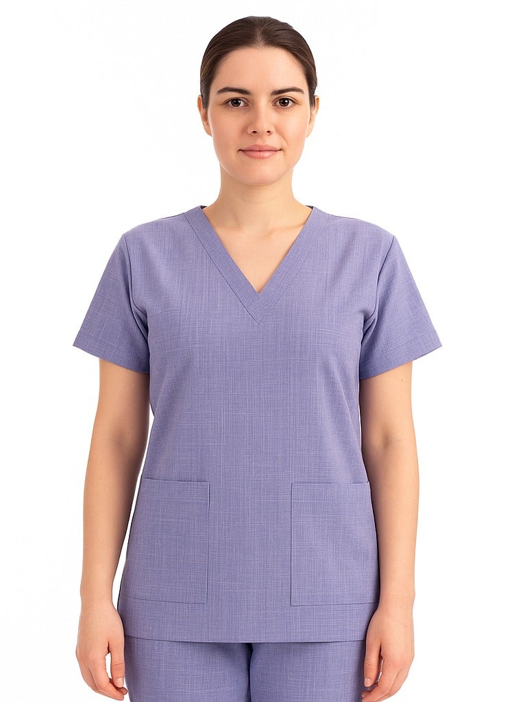 Rannah's Uniform Melange Scrub Suit Uniform Unisex Light Purple V-Neck Nurse Suit Set - Image 3