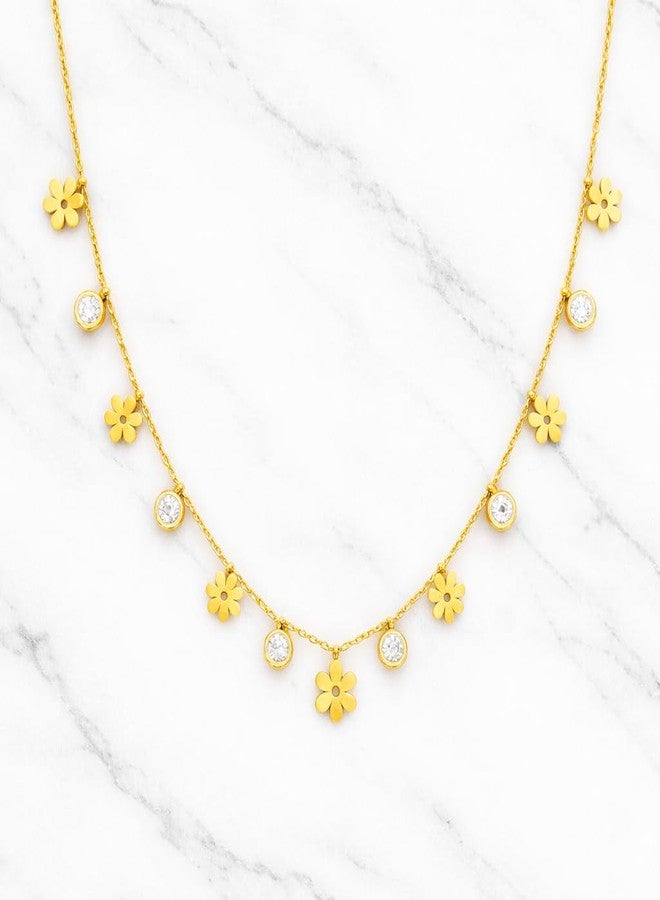 MEENAZ Jewellery Gold Flower Charm Necklace for Women Adjustable Chain with AD Diamond Stones Stainless Steel Waterproof Anti-Rust Stylish Locket Necklace Valentine Gift for Girlfriend Woman-214 - Image 5