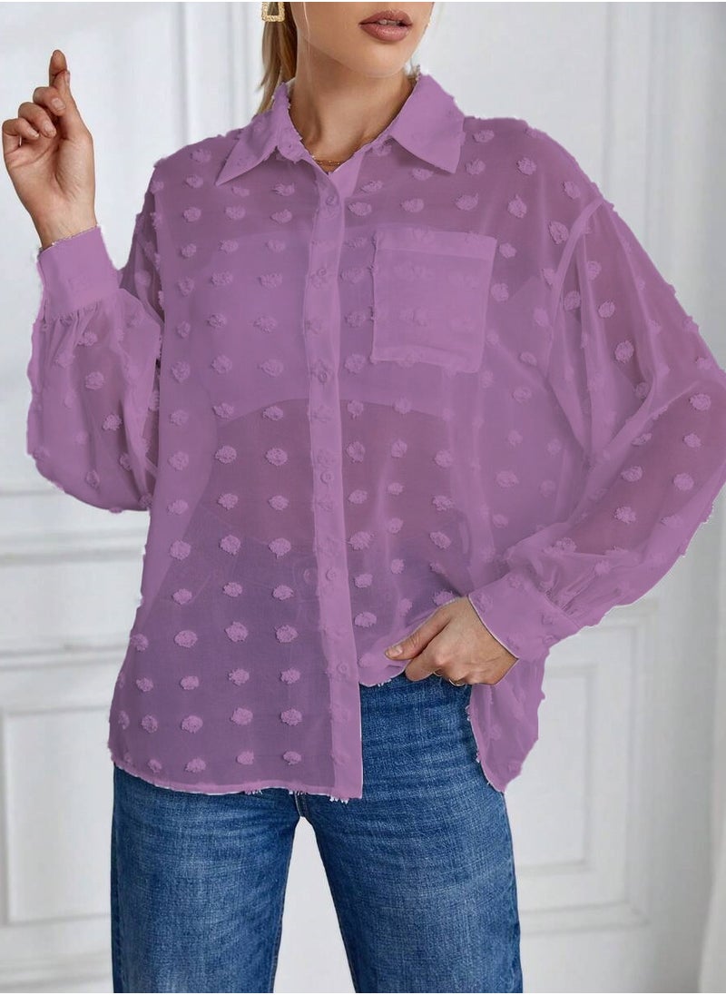 SunSet - SUNSET Essnce Ladies Chiffon Mini Dot Mesh with pocket Blouse - Image 1