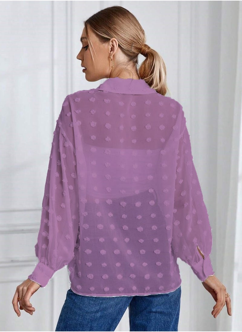 SunSet - SUNSET Essnce Ladies Chiffon Mini Dot Mesh with pocket Blouse - Image 1