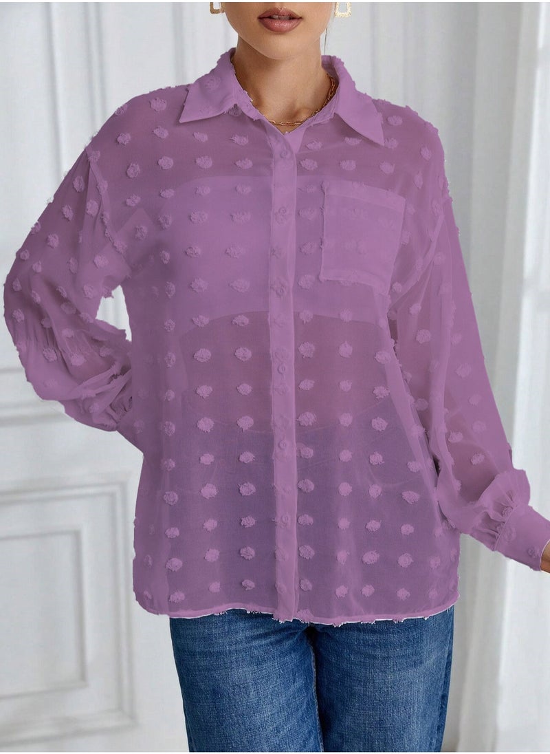 SunSet - SUNSET Essnce Ladies Chiffon Mini Dot Mesh with pocket Blouse - Image 1