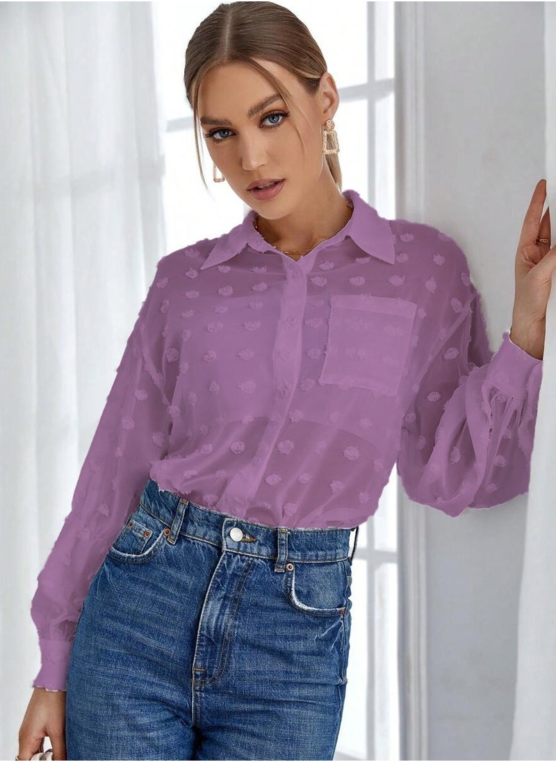 SunSet - SUNSET Essnce Ladies Chiffon Mini Dot Mesh with pocket Blouse - Image 1