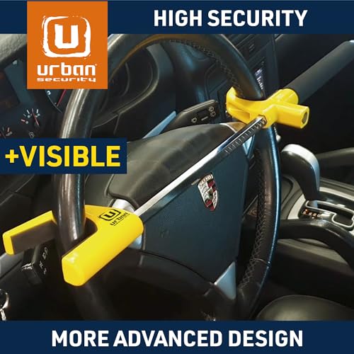 Urban UR959Y High Security Steering Wheel Lock, Most Visible Yellow Steel Double Hook, Automatic Locking, Protective Pads Optional Safety Hammer, Universal Car Anti-Theft Device for Auto SUV Van Truck - Image 2