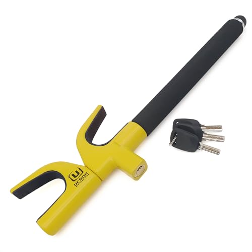 Urban UR959Y High Security Steering Wheel Lock, Most Visible Yellow Steel Double Hook, Automatic Locking, Protective Pads Optional Safety Hammer, Universal Car Anti-Theft Device for Auto SUV Van Truck - Image 1