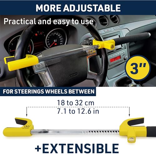 Urban UR959Y High Security Steering Wheel Lock, Most Visible Yellow Steel Double Hook, Automatic Locking, Protective Pads Optional Safety Hammer, Universal Car Anti-Theft Device for Auto SUV Van Truck - Image 5