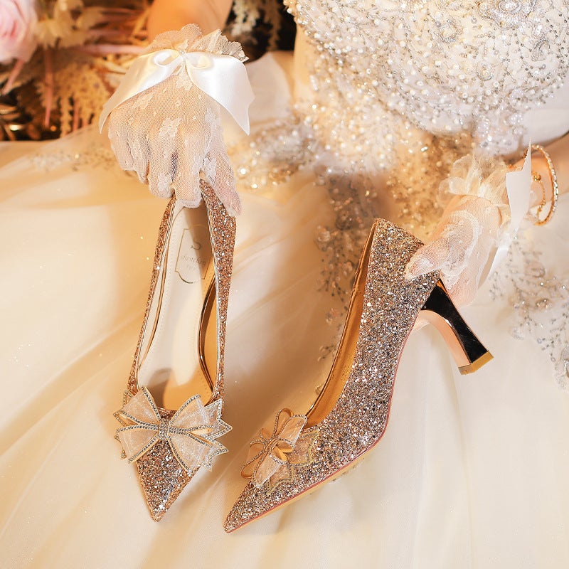 C755-19 High Heels Wedding Shoes Bridal Shoes Wedding Party Pointed Bridesmaid Shoes Plus Size All-Matching 32-43 - Image 3