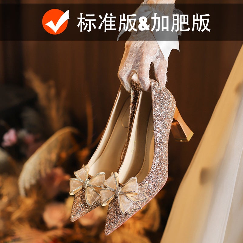 C755-19 High Heels Wedding Shoes Bridal Shoes Wedding Party Pointed Bridesmaid Shoes Plus Size All-Matching 32-43 - Image 2