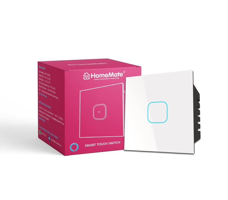 Home Mate HomeMate ® FR Grade Poly Carbonate Wi-Fi Smart 24 A Touch Switch No Hub Required, Works with Amazon Alexa, Google Assistant and Siri (White) - Image 1