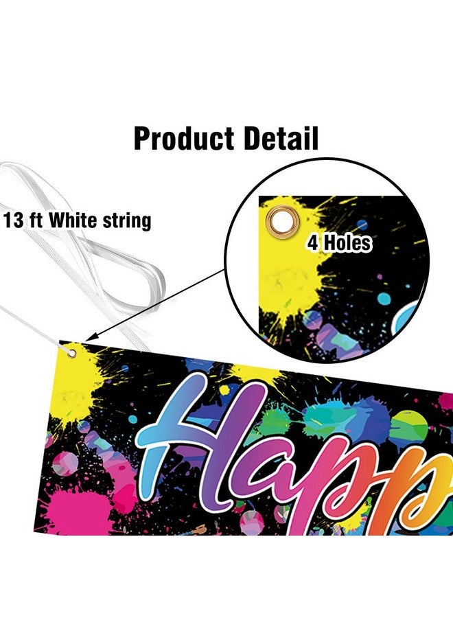 Fanghui Large Happy Birthday Banner Colorful Neon Glow in The Dark Themed Birthday Party Decorations Let's Glow Birthday Banner Yard Sign Supplies Glow Party Photoshoot for Indoor Outdoor(118x20 inch) - Image 5