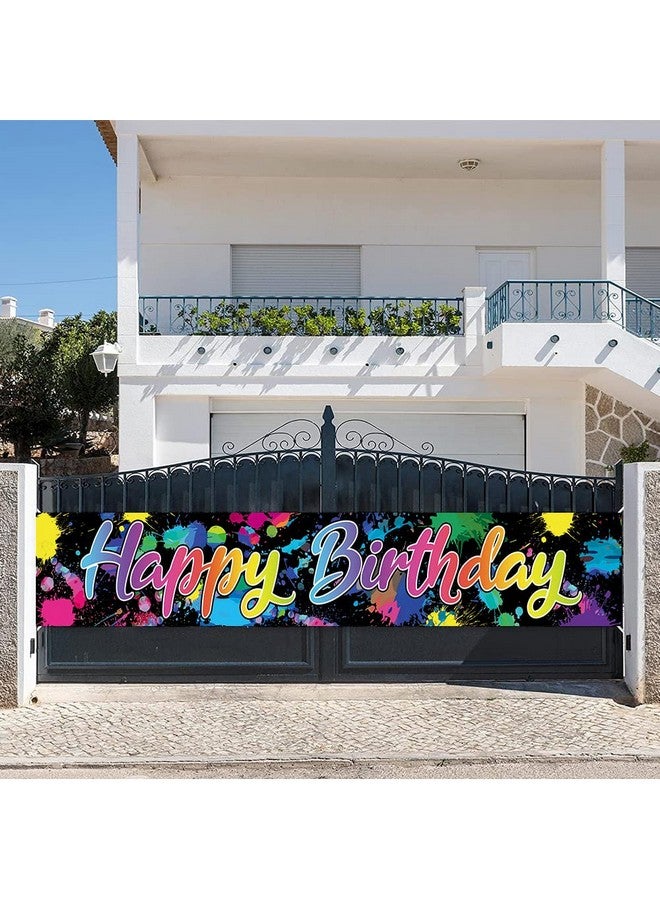 Fanghui Large Happy Birthday Banner Colorful Neon Glow in The Dark Themed Birthday Party Decorations Let's Glow Birthday Banner Yard Sign Supplies Glow Party Photoshoot for Indoor Outdoor(118x20 inch) - Image 4