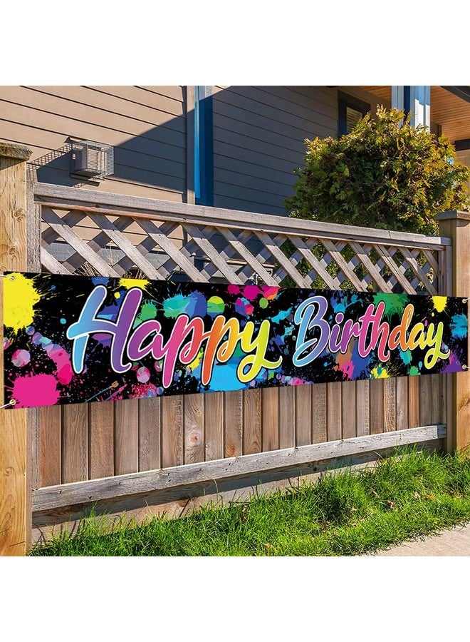 Fanghui Large Happy Birthday Banner Colorful Neon Glow in The Dark Themed Birthday Party Decorations Let's Glow Birthday Banner Yard Sign Supplies Glow Party Photoshoot for Indoor Outdoor(118x20 inch) - Image 3