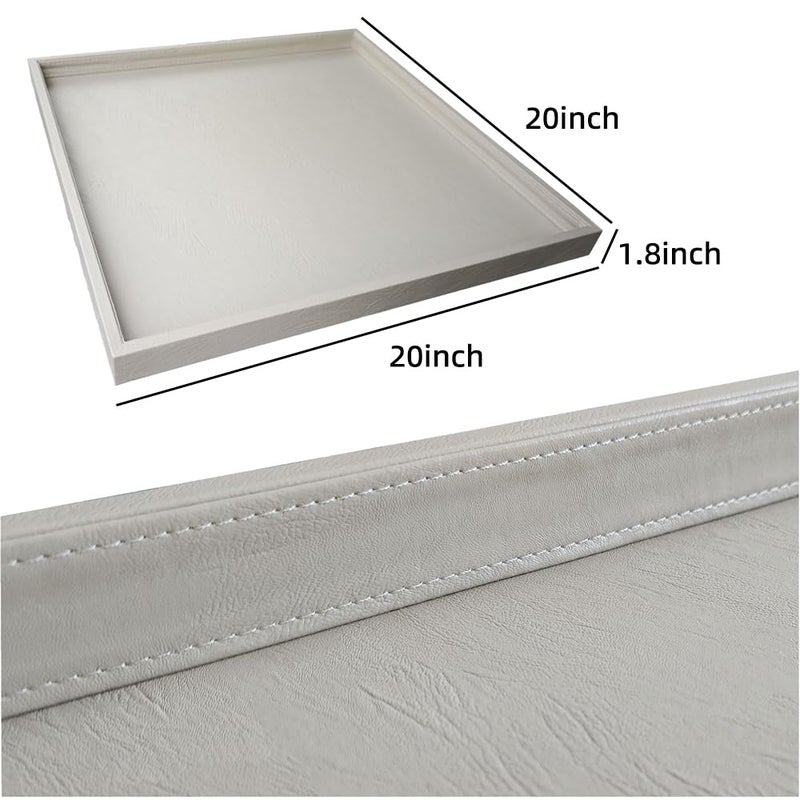 QAVOL 20 x 20 inches Luxury Leather Square Oversized Service Tray, Ottoman & Coffee Tray for Family Dinner, Out-of-House Picnic & Party (Beige) - Image 4
