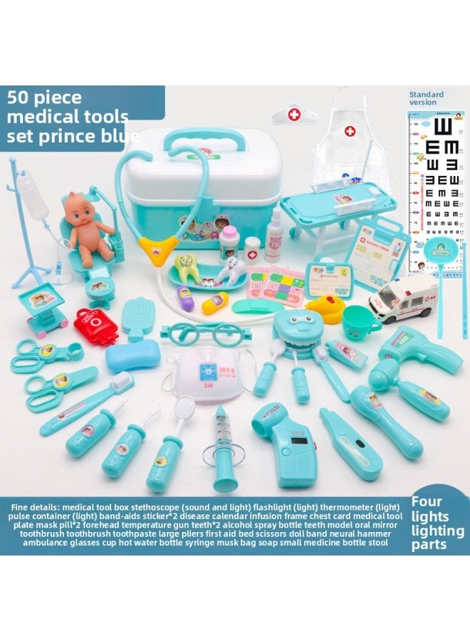 Doctor Small Toy Set Medical Kit Injection Nurse Boys Girls Children Stethoscope Baby-Color:50 Pieces Of Medical Equipment Set Standard Version (with 4 Sound And Light) 【blue】】 - Image 1