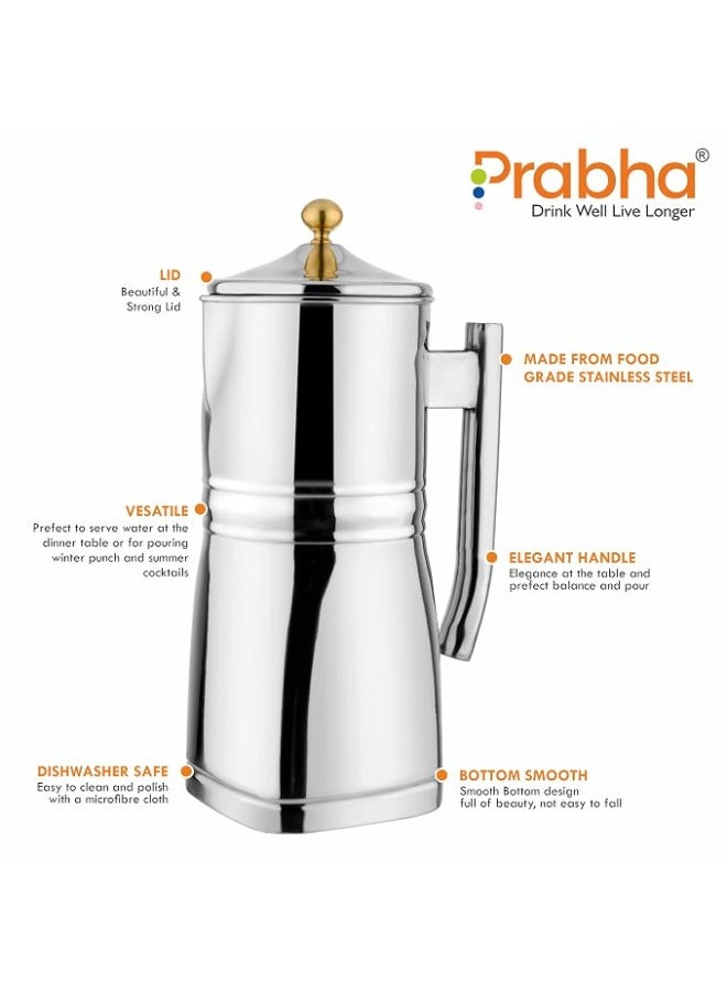 Prabha Stainless Steel Flora Water Jug - 1800ml Plain Design for Home & Kitchen Elegance - Image 2