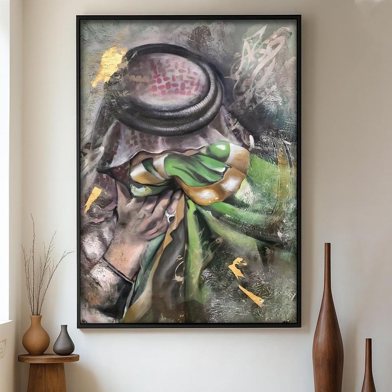 ماركتنا لوحة قماشية بتصميم الفن النجدي مع برواز مجوف مقاس (40×60) قطعة واحدة - Image 1