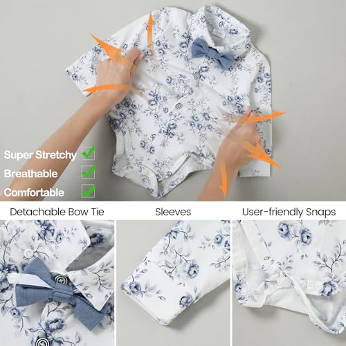 YALLET Baby Boy Clothes Suit 0-18 Months Infant Boy Gentleman Outfits, Dress Shirt+Bowtie+Vest+Pants Set Wedding Party Suits - Image 3