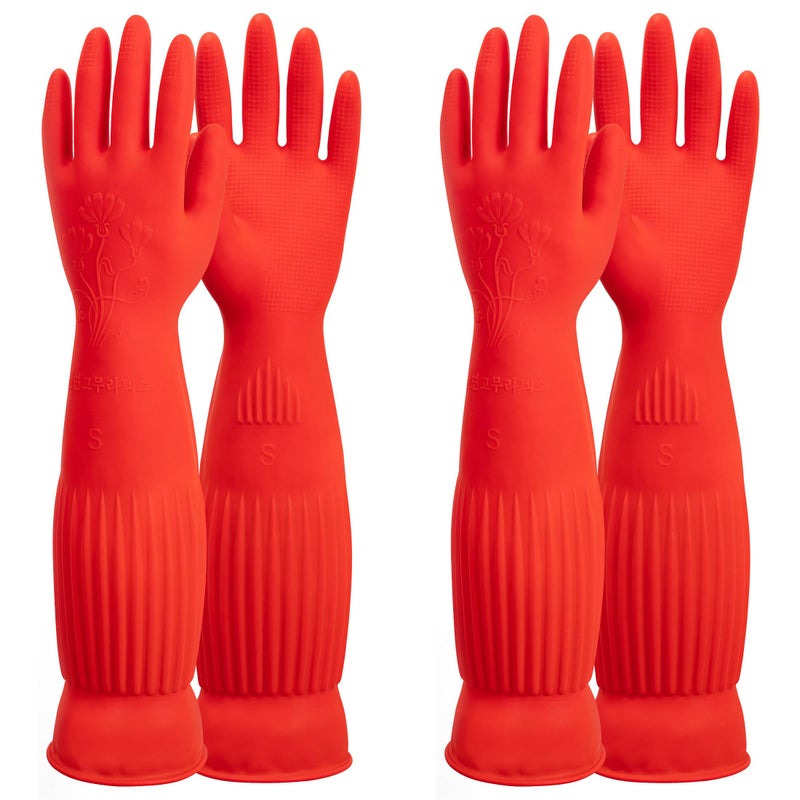 ThxToms قفازات تنظيف الصحون المطاطية ThxToms 2 زوج بطانة فleece ناعمة قابلة لإعادة الاستخدام مقاومة للماء مع كف طويل جداً قبضة غير قابلة للانزلاق للاستخدام المنزلي في المطبخ حجم متوسط