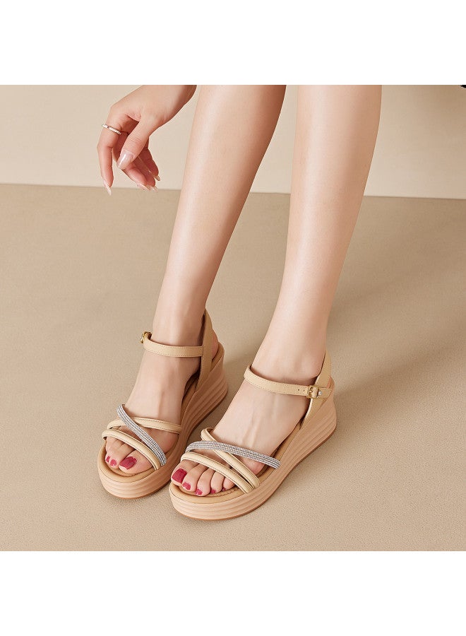 Old Man'S Head Platform Wedge】women's Summer Sandals With Single Buckle Strap, Casual College Style Fashionable Roman Sandals For Ladies - Image 5