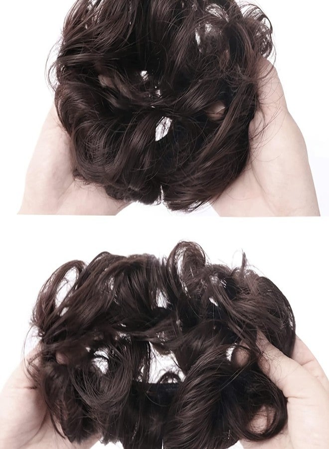 CHRONEX 2PCS Short Curly Synthetic Hair Buns - Messy Bun Hair Pieces for Women, Ponytail Extensions, Braids, Ball Head Donuts, and Fake Hair Ring - Versatile Hair Accessory (Natural Brown) - Image 1