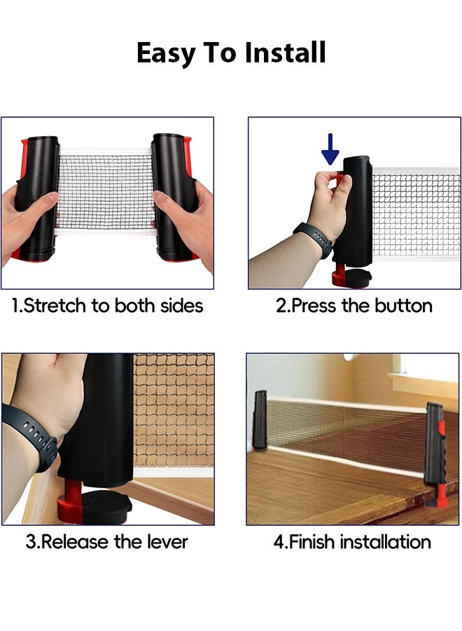 بكومور طقم تنس الطاولة محمول بينج بونج – شبكة قابلة للسحب + مضارب + كرات + حقيبة – لعبة متنقلة داخلية وخارجية - Image 4