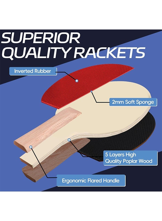 بكومور طقم تنس الطاولة محمول بينج بونج – شبكة قابلة للسحب + مضارب + كرات + حقيبة – لعبة متنقلة داخلية وخارجية - Image 3