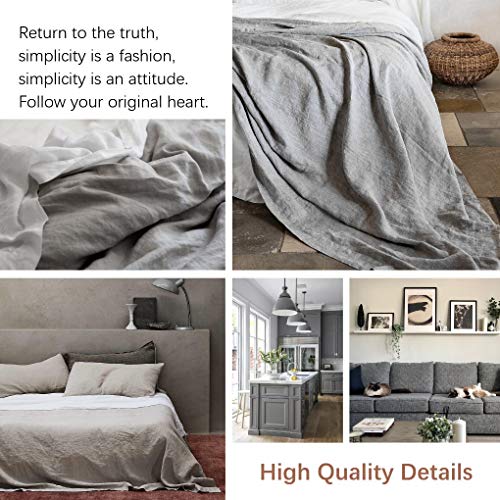 BISELINA Linen Sheet French Flax Flat Sheet Only 55% Euro Linen 45% Cotton Basic Style Solid Color Soft Breathable Farmhouse Top Sheet 1-Piece (King, Grey) - Image 5
