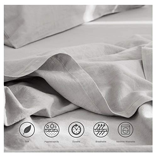BISELINA Linen Sheet French Flax Flat Sheet Only 55% Euro Linen 45% Cotton Basic Style Solid Color Soft Breathable Farmhouse Top Sheet 1-Piece (King, Grey) - Image 3