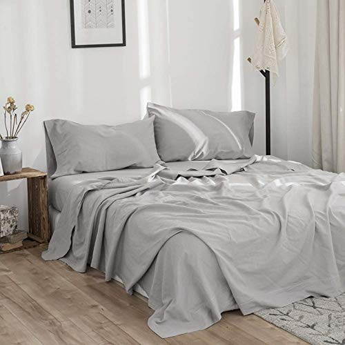 BISELINA Linen Sheet French Flax Flat Sheet Only 55% Euro Linen 45% Cotton Basic Style Solid Color Soft Breathable Farmhouse Top Sheet 1-Piece (King, Grey) - Image 1