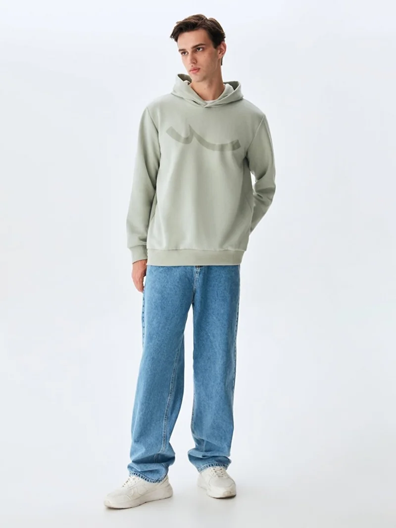 Signed Hooded Zipperless Regular Fit Green Sweatshirt