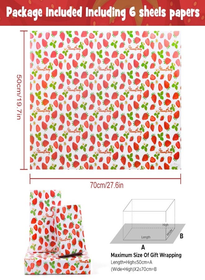 NEPOG Strawberry Wrapping Paper for Girls Kids Boys, Cute Flowers Sweet Strawberries Fruity Design 6 Sheets Folded Flat 20x28 inches per Sheet Gift Wrap for Birthday, Wedding, Baby Shower - Image 2
