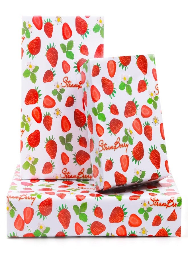 NEPOG Strawberry Wrapping Paper for Girls Kids Boys, Cute Flowers Sweet Strawberries Fruity Design 6 Sheets Folded Flat 20x28 inches per Sheet Gift Wrap for Birthday, Wedding, Baby Shower - Image 1