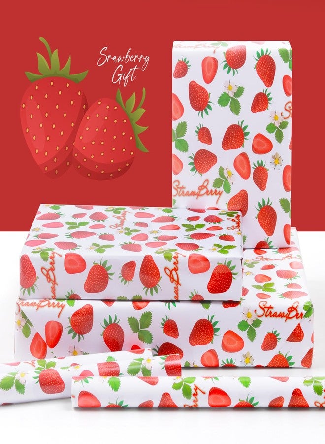 NEPOG Strawberry Wrapping Paper for Girls Kids Boys, Cute Flowers Sweet Strawberries Fruity Design 6 Sheets Folded Flat 20x28 inches per Sheet Gift Wrap for Birthday, Wedding, Baby Shower - Image 3