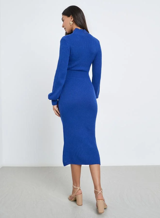 Styli Styli Blue Cable Knit Sweater Midi Dress