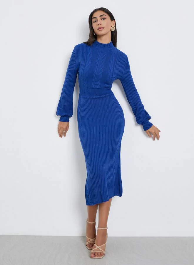 Styli Styli Blue Cable Knit Sweater Midi Dress