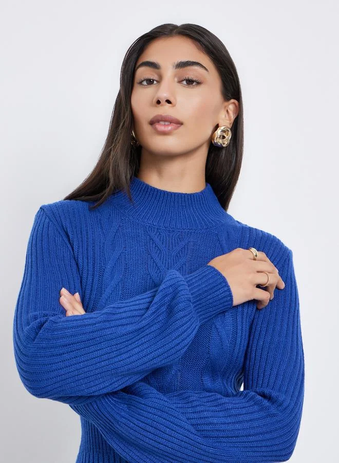 Styli Styli Blue Cable Knit Sweater Midi Dress